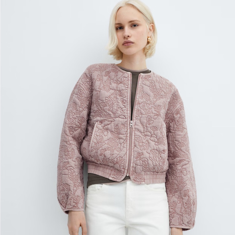 Mango Dusty Pink Quilted Bomber Jacket